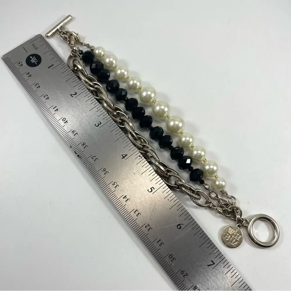 White House Black Market Bracelet Glass Beaded Chain Multi Layer Silver Tone